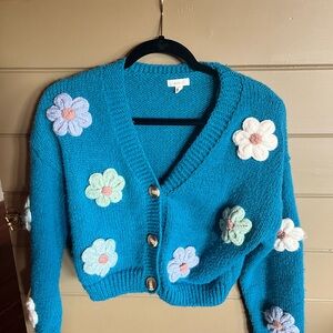 Blue Floral Button-Up Cardigan